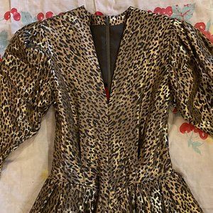 Vintage 1970s 1980s Pauline Trigere Metallic Gold Leopard Print Brocade Dress